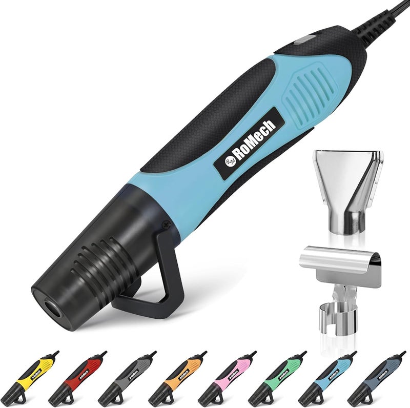 ROMECH 350W Heat Gun with 2 Nozzles, Dual Temp Heat Gun 400°F-660°F, Fast Heat Hot Air Gun with Overload Protection for DIY Craft Embossing Shrink Wrapping (Cyan) - Image 1